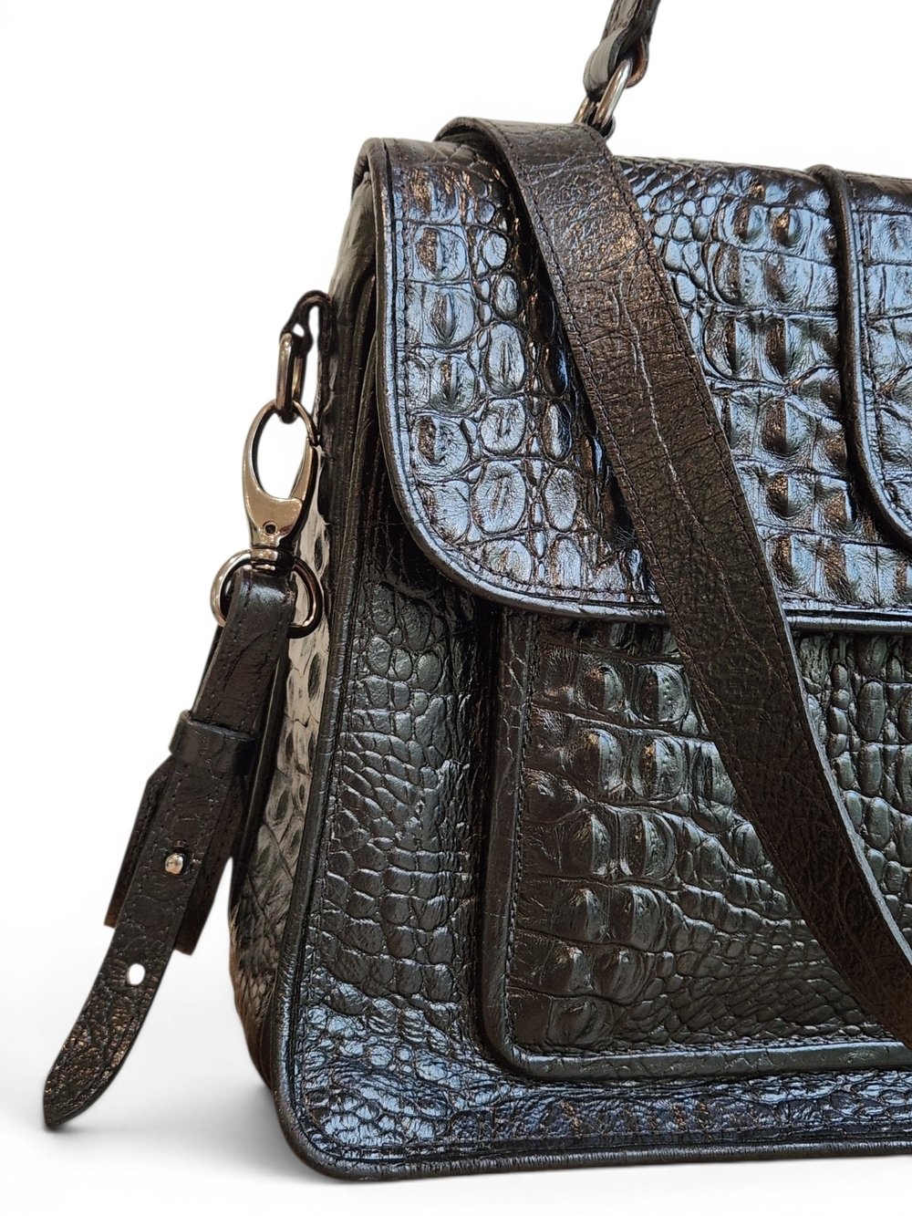 RARE SAAVA Black Crocodile Leather Handmade Custom Order Bag - Picture 6 of 15